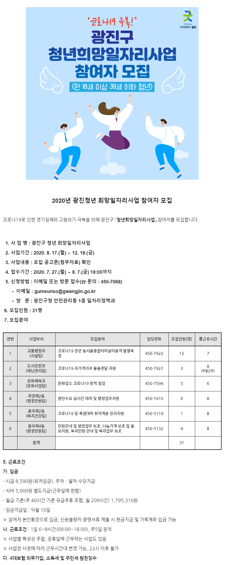 2020년 광진청년 희망일자리사업 참여자 모집