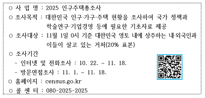 2025 인구주택총조사 실시