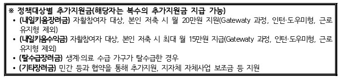 정책대상별 지원금 세부 설명