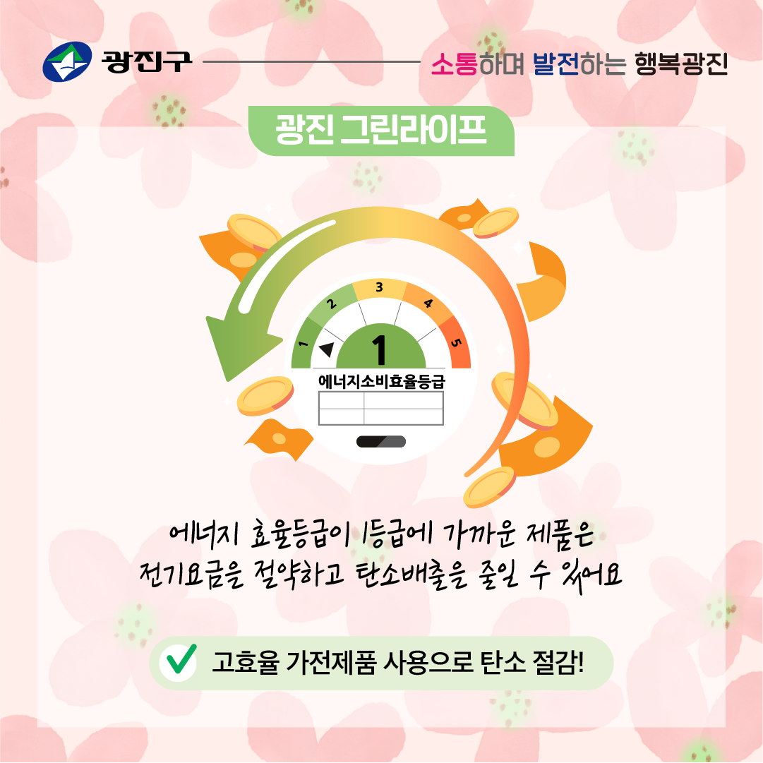 에너지 효율등급이 1등급에 가까운 제품은 전기요금을 절약하고 탄소배출을 줄일 수 있어요